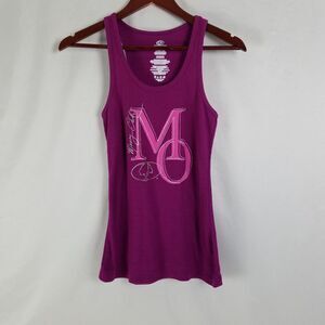 Mossy Oak Shirt Womens Medium Purple Ribbed Tank Top Scoop Neck Graphic Print‎